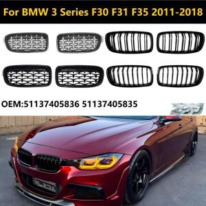 BMW 호환 3 시리즈 F30 F31 F35 2011-2018 차량용 다이아몬드 프론트 범퍼 키드니 그릴 더블 슬랫 레이싱