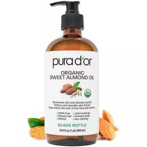 퓨라 도르 오가닉 스위트 아몬드 오일 (16.9oz 유리병) 100% 순수 천연 USDA 인증