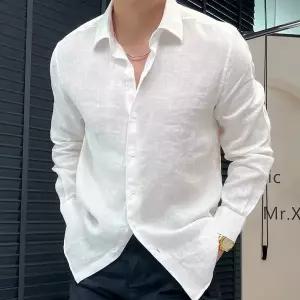 남성 봄여름 린넨 긴팔 셔츠 심플한 데일리 캐주얼 루즈핏 상의