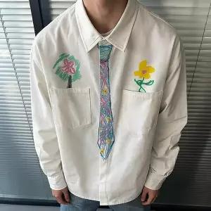남성 봄가을 창의적인 디자인 잔꽃무늬 손그림 루즈핏 셔츠 아우터 상의