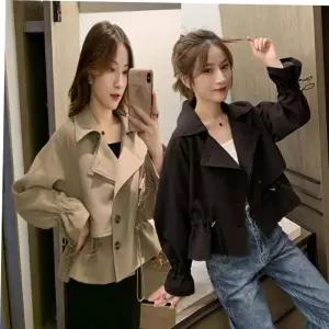 조절 허리 코트 숏 트렌치 핏 야상 트렌치자켓 짧은 라이더자켓
