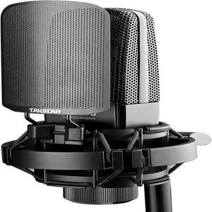34mm 대형 금도금 다이어프램이 장착된 TAKSTAR XLR 콘덴서 마이크 쇼크 마운트가 노래 스튜디오 방송 무대