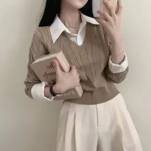 청순 클래식 셔츠 레이어드 니트캠퍼스룩 여성 이너 봄니트 가을