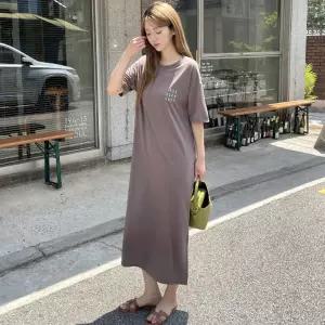 [신세계라이브쇼핑][옷자락] 여자 레터링 포인트 루즈핏 반팔 롱 원피스