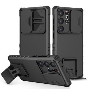 삼성 S23 울트라 5G S22  S21 FE 슬라이드 카메라 렌즈 보호 스탠드 전화 커버에  충격 방지 케이스 갤럭시
