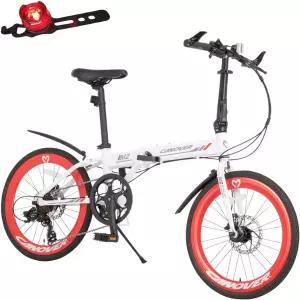 CANOVER CA-M2 접이식 자전거 20인치 7단 변속기 브레이크 에어로 림 경량 알루미늄 프레임 화이트 리어