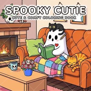 SPOOKY CUTIE 성인용 컬러링북 24페이지 귀엽고 편안한 패턴 스트레스 해소 시간 죽이는 DIY 페인팅 드로잉