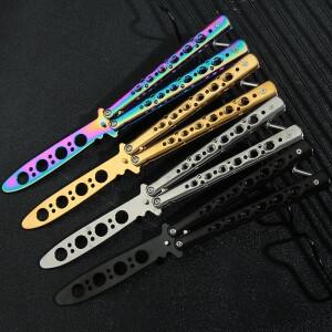 접이식 버터플라이 나이프 트레이너 휴대용 스테인리스 스틸 포켓 연습용 훈련 도구 야외 게임용
