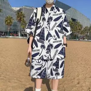 남자여름옷 하와이안 셔츠 남방 비치세트 시원한 반팔 반바지 세트 루즈핏 여행 휴양지룩 모래사장 리조트