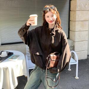 모두팜 여성 빈티지 브라운 가죽 코트 스위트 캐주얼 PU 점퍼 MOC