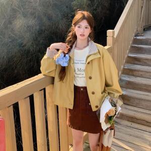 모두팜 여성 옐로우 체크 쇼트 코트 봄날씬 재킷 MOC