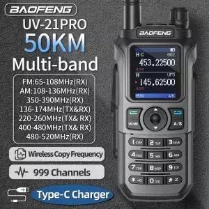 바오펑 UV 21 프로 무선 주파수 복사 워키토키 장거리 멀티 밴드 방수 타입-C 햄 라디오 GPS 미니