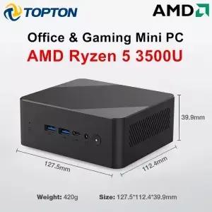 토포튼 오피스 미니 PC AMD Ryzen 5 3500U 4C 8T 윈도우 11 게이밍 컴퓨터 M.2+2.5 SATA 2*HDMI2.0 타입-C