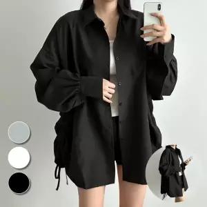 여성 빅사이즈 루즈핏 블라우스 셔링 박시 롱 셔츠 55~99