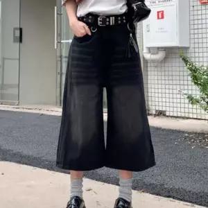 [하프클럽/]버뮤다 데님 팬츠 하이웨스트 7부 청바지 빈티지 반바지