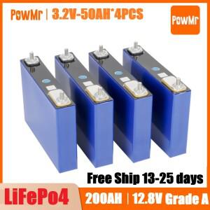 PowMr 4PCS 50Ah 등급 A 3.2V 철 인산염 배터리 DIY 12V/24V/48V 팩 8000 사이클 LiFePo4 RV 골프 태양 에