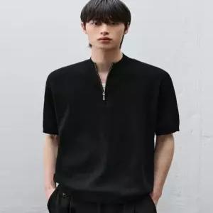 드로우핏 DRAWFIT 크롭 어베인 리브드 하프 집업 니트 BLACK