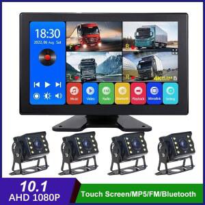카플레이 네비게이션 carplay 10.1인치 터치스크린 4채널 분할 화면 자동차 MP5 DVR 모니터 BT FM 170 포함 AHD 1080P 카메라는 RV/트럭/버스/트레일러용으로 회전 가능