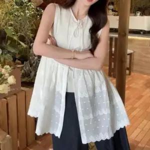 여성 트임 민소매 레이어드 여름 조끼 롱 아우터