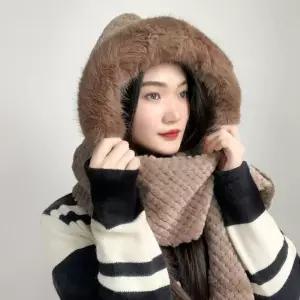포근하루 일체형 후드 모자 머플러(브라운)