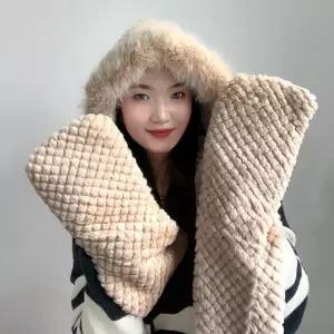 포근하루 일체형 후드 모자 머플러(베이지)