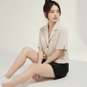 여성 반팔 자켓 빅사이즈 오피스 데일리 여성 여름 크롭 자켓 노카라 하객룩 기본 세미