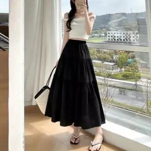 F007495_하늘하늘 링클 롱플레어스커트 밴딩캉캉롱치마