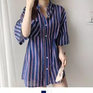 스트라이프 오버핏 오픈카라 여자반팔셔츠 커플 셔츠 하와이안 남방 룩 시밀러룩 오버핏 스트라이프