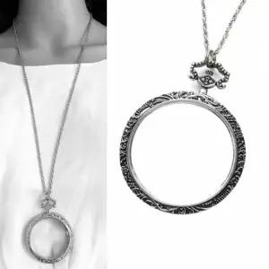 큰 레트로 모던스타일 돋보기목걸이 앤틱스타일 긴 TBZ 원석 선물박스 47mm