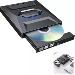 Linyuant 외장 블루레이 드라이브 휴대용 BD/DVD/CD 버너 라이터 리더기 USB 허브 및 SD/TF 카드 포함 포트