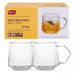 마린 글라스 앵글 머그 400ml 2p 마린
