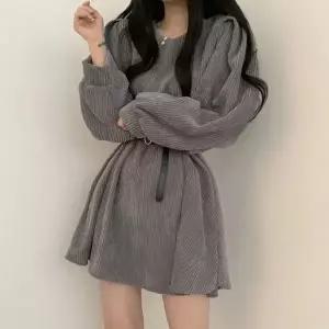 [하프클럽/]골덴 가을 겨울 롱 원피스 퍼프 소매