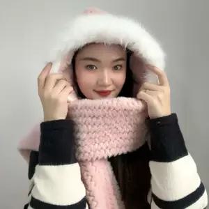 코지데잇 후드 머플러(핑크) 퍼머플러 모자 겨울 목도리 넥워머 단색 여성선물 크리스마스