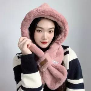 소프트퍼 후드 머플러(핑크) 퍼머플러 모자 겨울 목도리 넥워머 단색 여성선물 크리스마스