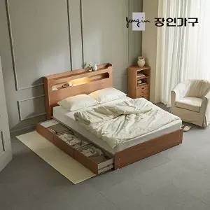 [장인가구](무료) 메이비 LED 직선헤드 수납 침대프레임 K +포켓폼매트 (높이230)
