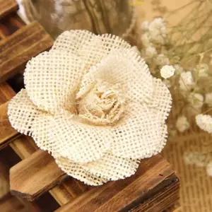 DIY부자재 데코 장미꽃 베이지) 리폼재료 장식부자재 선물포장장식 린넨장식 삼베장식품