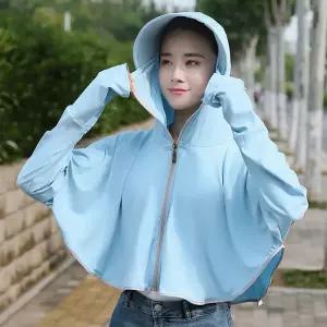 자외선차단 크롭 후드집업 냉감 바람막이 점퍼 블루