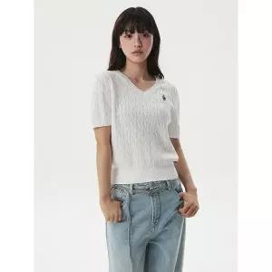 [후아유][AK수원점] [후아유] 여성 Steve V-neck Cable Short Sleeve Sweater WHKAG2411F