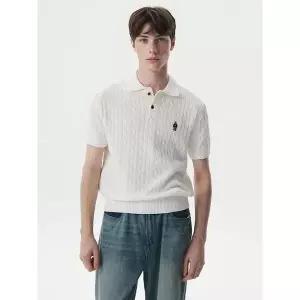 [후아유][AK수원점] [후아유] 공용 Steve Collar Cable Short Sleeve Sweater WHKAG2424U