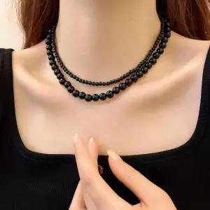써지컬 원석 크리스탈 진주 목걸이 유리 블랙 레드 4mm 8mm 6mm