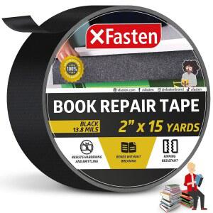 XFasten 도서 제본 수리 테이프, 검정색, 2인치 x 15야드, 천 도서용, 산성 무함유 및 보존용 안전