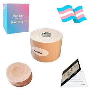 MakEast 전환용 트랜스 테이프 소형 체스트 바인딩 테이프, 니플 커버 포함 FTM 체스트 바인더, 2인치 x 16.5피트