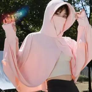 솔리드 컬러 3 in 1 자외선 차단 후드티 얇은 UV 페이스 마스크 모자 숄 방수 긴팔 여름 실크