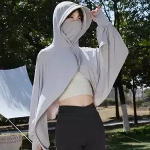솔리드 컬러 3 in 1 자외선 차단 후드티 긴팔 얇은 햇빛 의류 속건 루즈핏 여름 실크 낚시용
