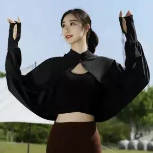 솔리드 컬러 여름 자외선 차단 숄 썬쉐이드 망토 얇은 실크 팔토시 크롭탑 의류 숏 자켓