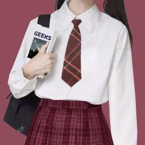 학생 체크 자동 넥타이 와인 컬러 스쿨룩 패션 타이