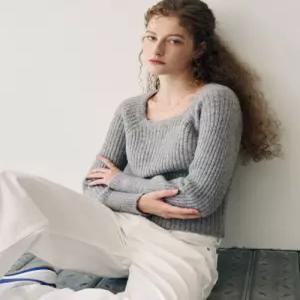 드로우핏 우먼 DRAWFITWOMEN 알파카 볼륨 슬리브 스퀘어 골지 니트 L.GREY