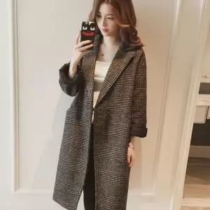 (다올)여자 클래식 체크 패턴 롱 코트 가벼운 데일리 아우터