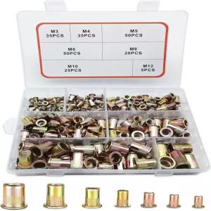 FOREVTL 메트릭 리벳 너트 키트 220PCS 구색 리브넛 플랫 헤드 M3 M4 M5 M6 M8 M10 M12