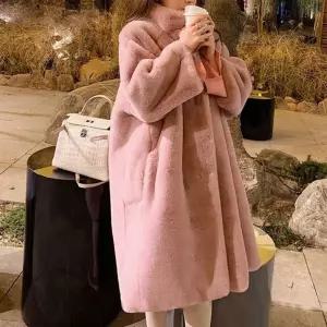 루즈핏 페이크퍼 롱코트 체형커버 겨울 외출 코디